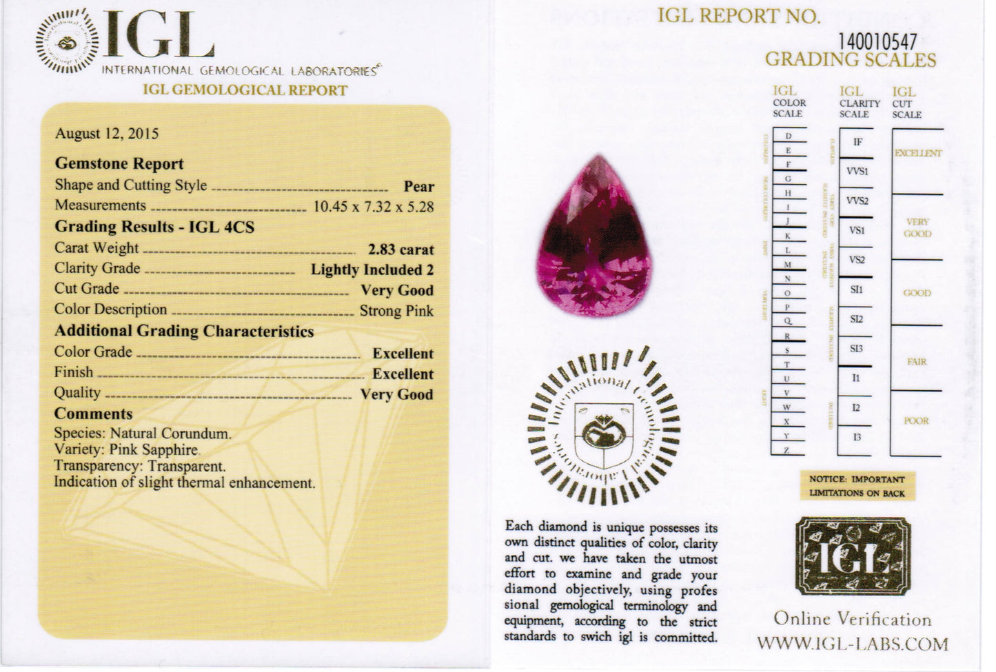 2.83ct Pink, Pear Shape Sapphire, Heated, Madagascar - 10.45 x 7.32 x 5.28mm