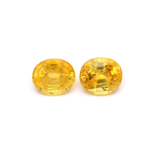 3.36ct Yellow, Oval Sapphire Pair, Heated, Sri Lanka - 7.2 x 6.2mm